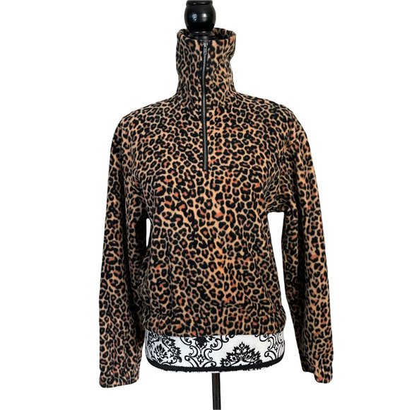 BP. | Women's Animal Print Leopard 1/2 Zip Long Sleeve Fleece Pullover XXS - Picture 3 of 9